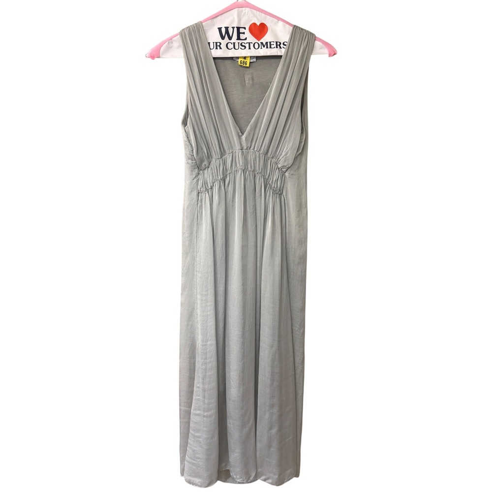 Tempo Paris Ethereal Sleeveless Layered Silk Midi Dress Taupe Gray Size Small